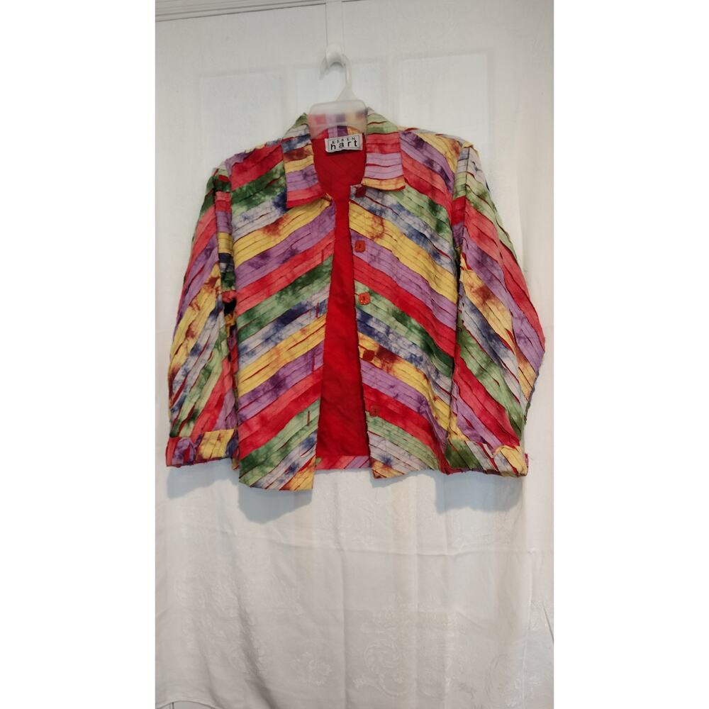 Vintage 90s Keren Hart Large Colorful Artsy Blouse Jacket Boho Hippie Tie Dye